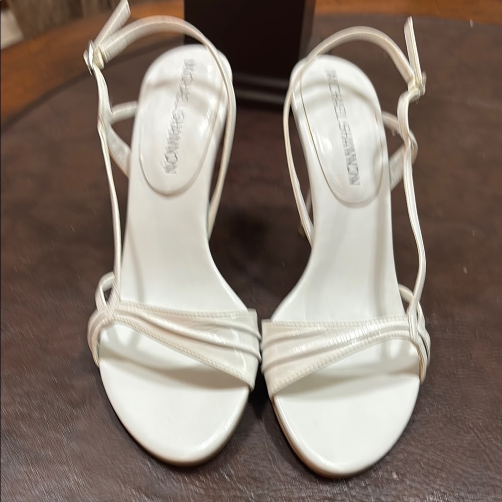 Michael Shannon White Heeled Sandals with Strappy Design